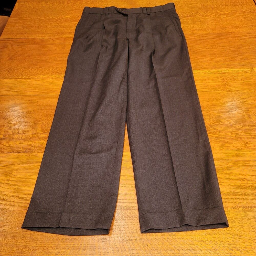 Brooks Brothers 1818 Madison 100% Wool Dress Pants Gray Pleated Cuffed 39x33